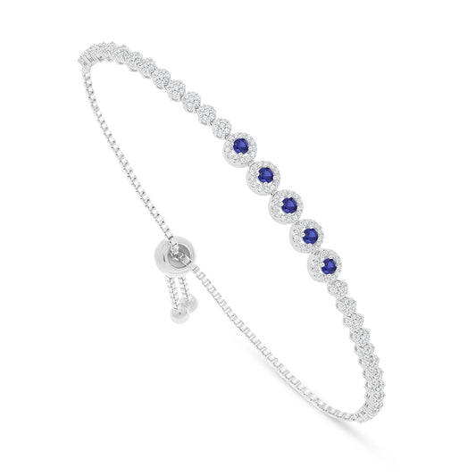Sterling Silver 925 Bracelet Rhodium Plated Embedded With Sapphire Corundum And White Zircon