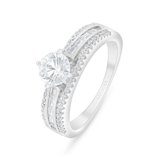Sterling Silver 925 Ring Rhodium Plated Embedded With White Zircon