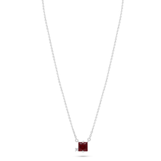 Sterling Silver 925 Necklace Rhodium Plated Embedded With Ruby Corundum And White Zircon