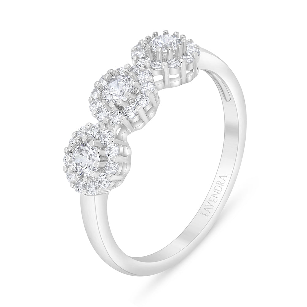 Sterling Silver 925 Ring Rhodium Plated Embedded With White Zircon