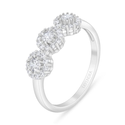 Sterling Silver 925 Ring Rhodium Plated Embedded With White Zircon