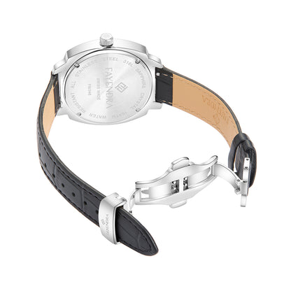 ساعة رجالي ستانلس ستيل عيار  L316 بلون فضي جلد اسود - مينا معدنية باللون الاسود