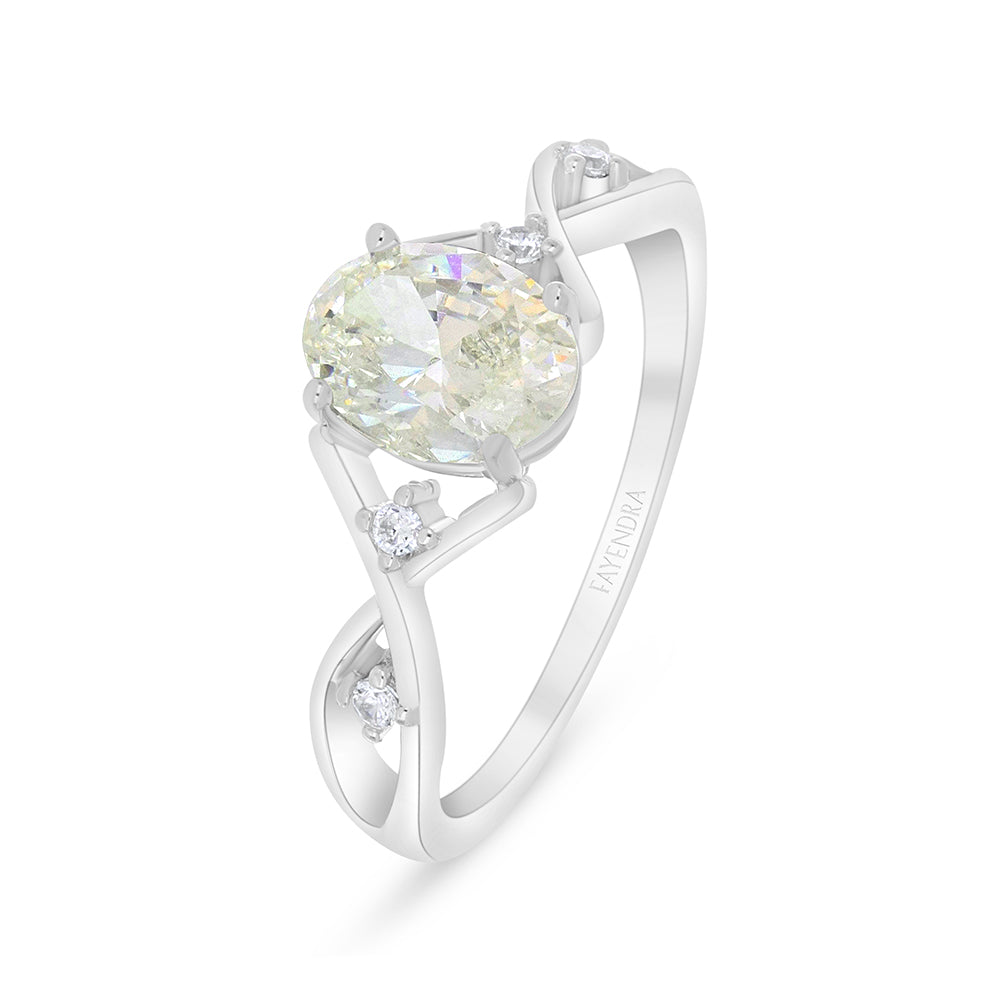 خاتم من الفضة الخالصة عيار 925 مطلي روديوم مرصع بالزركون الكناري الالماسي و فص ابيض