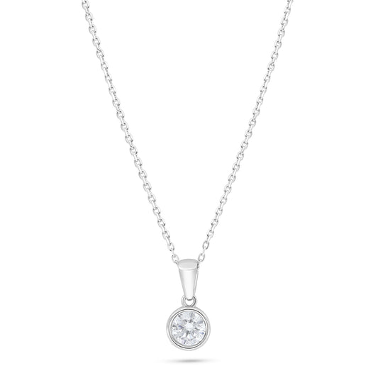 Sterling Silver 925 Necklace Rhodium Plated Embedded With White Zircon