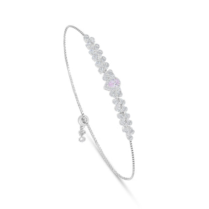 Sterling Silver 925 Set Rhodium Plated Embedded With Pink Zircon And White Zircon