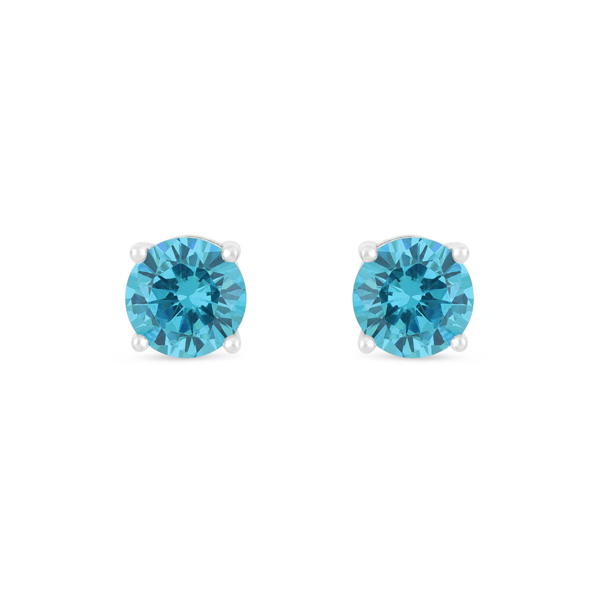 Sterling Silver 925 Earring Rhodium Plated Embedded With Aqua Zircon Color