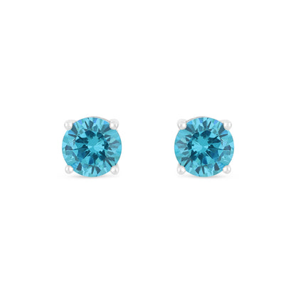Sterling Silver 925 Earring Rhodium Plated Embedded With Aqua Zircon Color