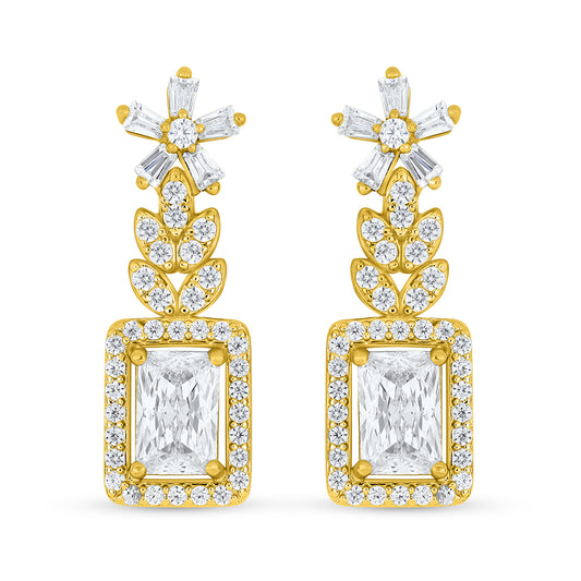 Sterling Silver 925 Earring Golden Plated Embedded With Diamond Zircon And White Zircon