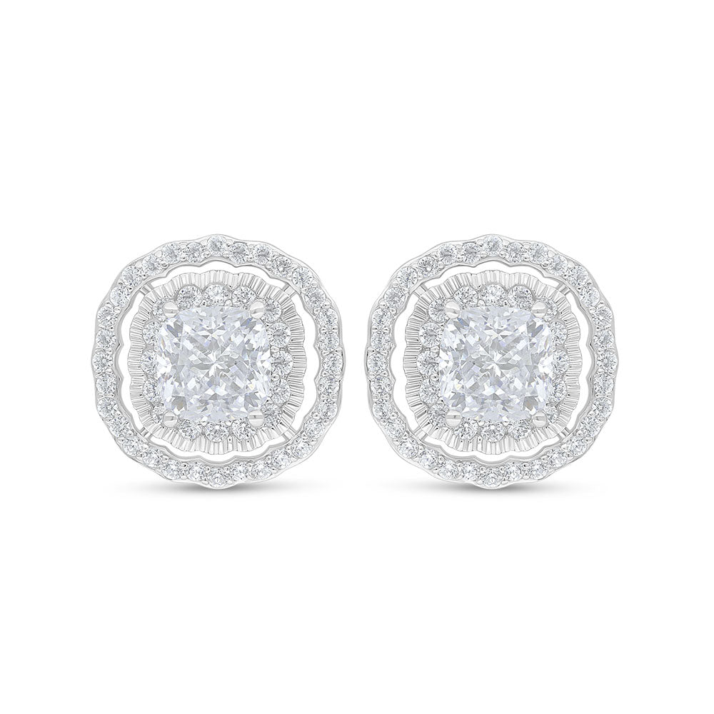 Sterling Silver 925 Earring Rhodium Plated Embedded With White Zircon