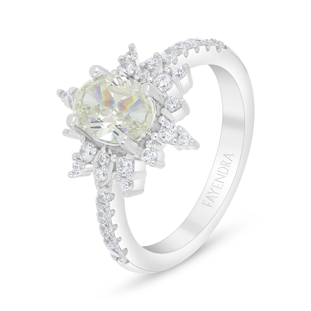 خاتم من الفضة الخالصة عيار 925 مطلي روديوم مرصع بالزركون الكناري الالماسي و فص ابيض