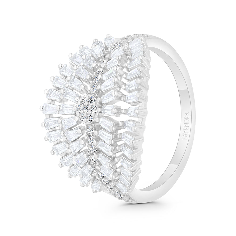 Sterling Silver 925 Ring Rhodium Plated Embedded With White CZ