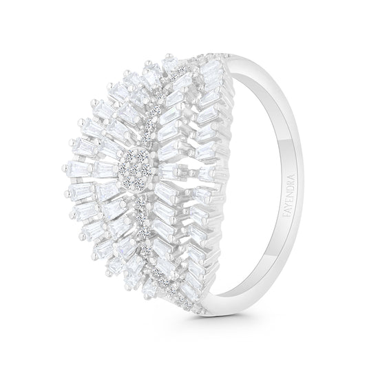 Sterling Silver 925 Ring Rhodium Plated Embedded With White CZ