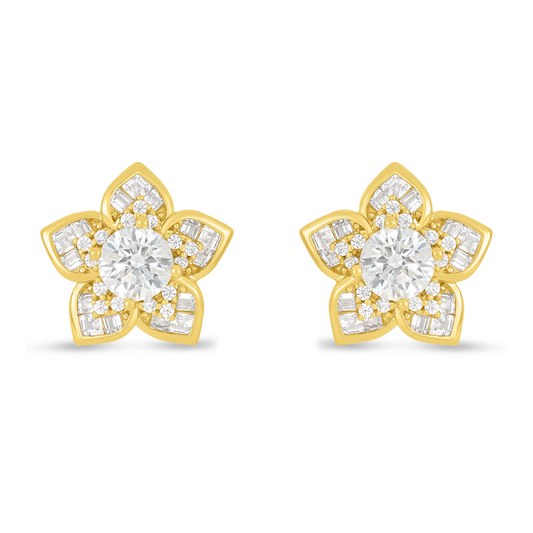 Sterling Silver 925 Earring Golden Plated Embedded With Diamond Zircon And White Zircon