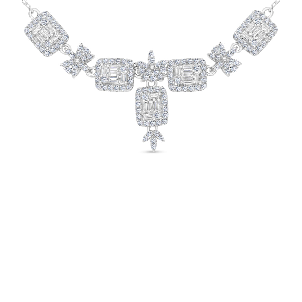 Sterling Silver 925 Necklace Rhodium Plated Embedded With White CZ
