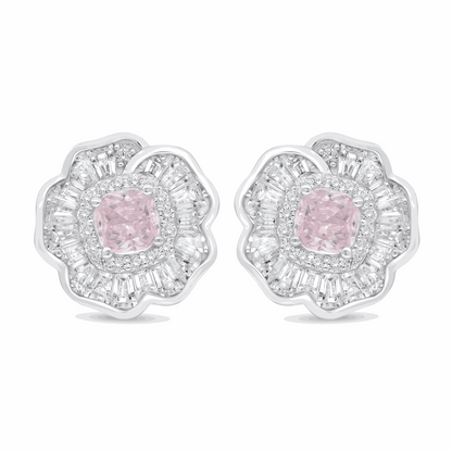 اقراط من الفضة الخالصة عيار 925 مطلي روديوم مرصع زركون بنك و فص ابيض