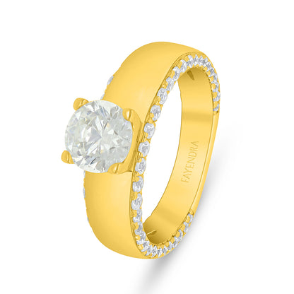 Sterling Silver 925 Ring Golden Plated Embedded With Yellow Zircon And White Zircon