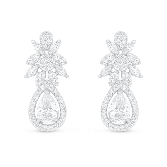 Sterling Silver 925 Earring Rhodium Plated Embedded With White Zircon