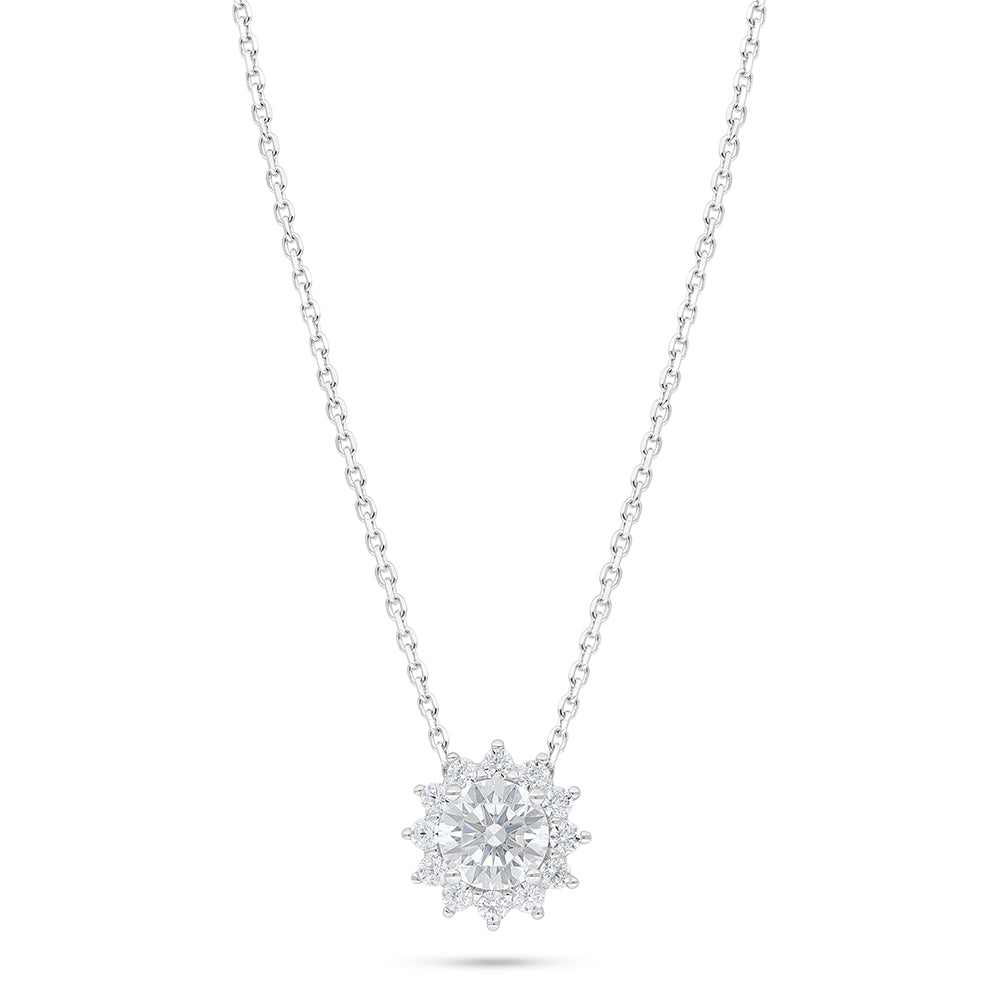 Sterling Silver 925 Necklace Rhodium Plated Embedded With Diamond Zircon And White Zircon