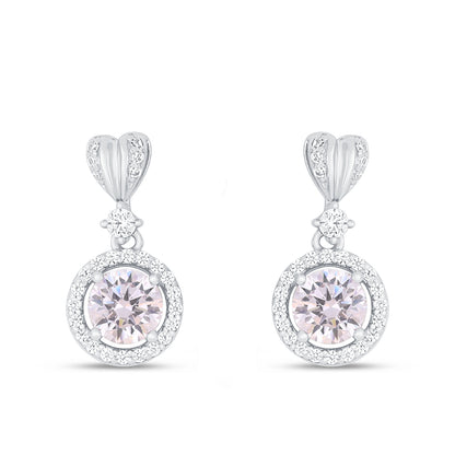 Sterling Silver 925 Earring Rhodium Plated Embedded With Pink Zircon And White Zircon