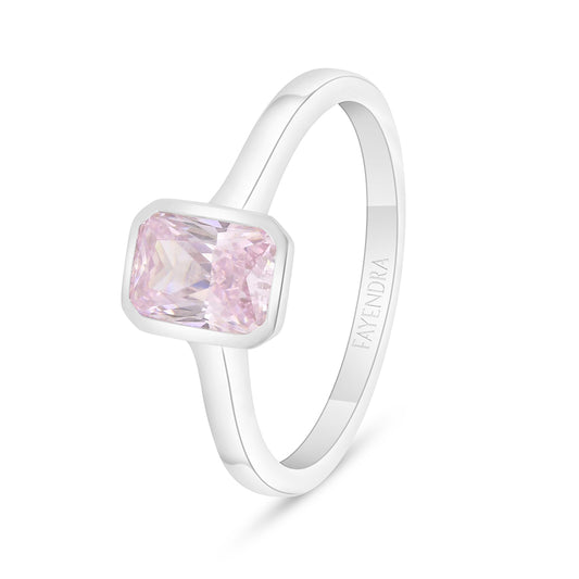 Sterling Silver 925 Ring Rhodium Plated Embedded With Pink Zircon