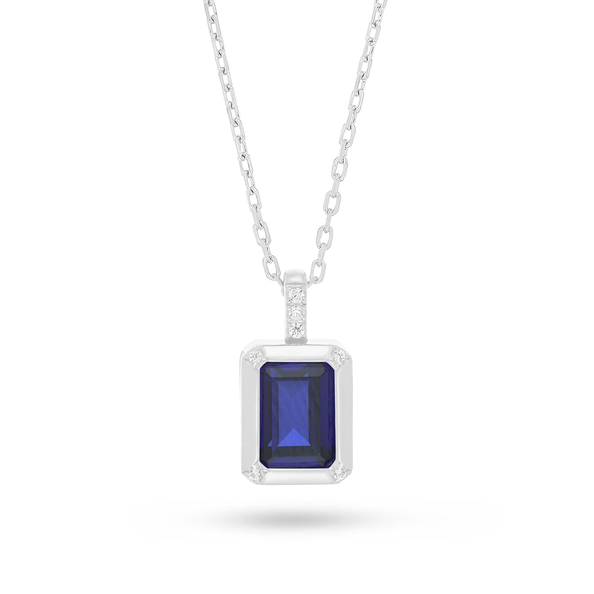 Sterling Silver 925 Necklace Rhodium Plated Embedded With Sapphire Corundum And White Zircon