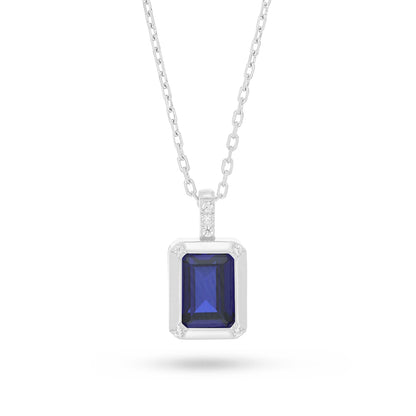 Sterling Silver 925 Necklace Rhodium Plated Embedded With Sapphire Corundum And White Zircon