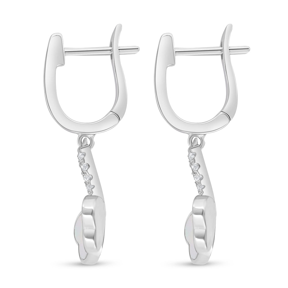 Sterling Silver 925 Earring Rhodium Plated Embedded With White Shell And White Zircon