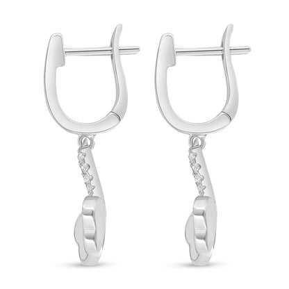 Sterling Silver 925 Earring Rhodium Plated Embedded With White Shell And White Zircon