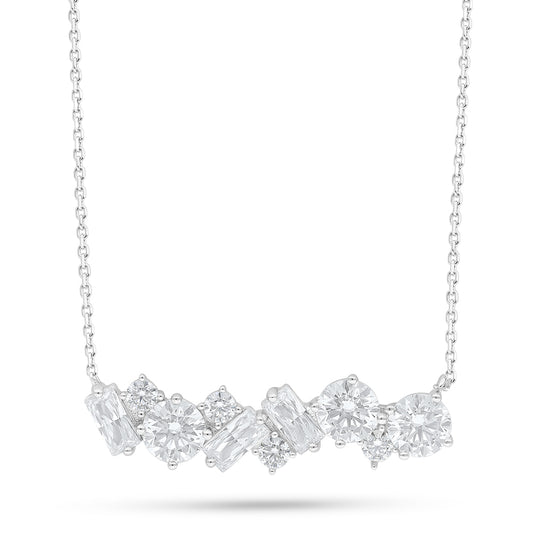 Sterling Silver 925 Necklace Rhodium Plated Embedded With White Zircon