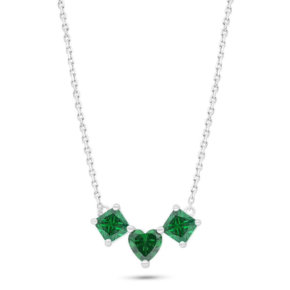 Sterling Silver 925 Necklace Rhodium Plated Embedded With Emerald Zircon