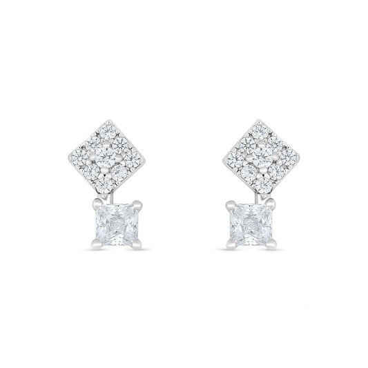 Sterling Silver 925 Earring Rhodium Plated Embedded With White Zircon