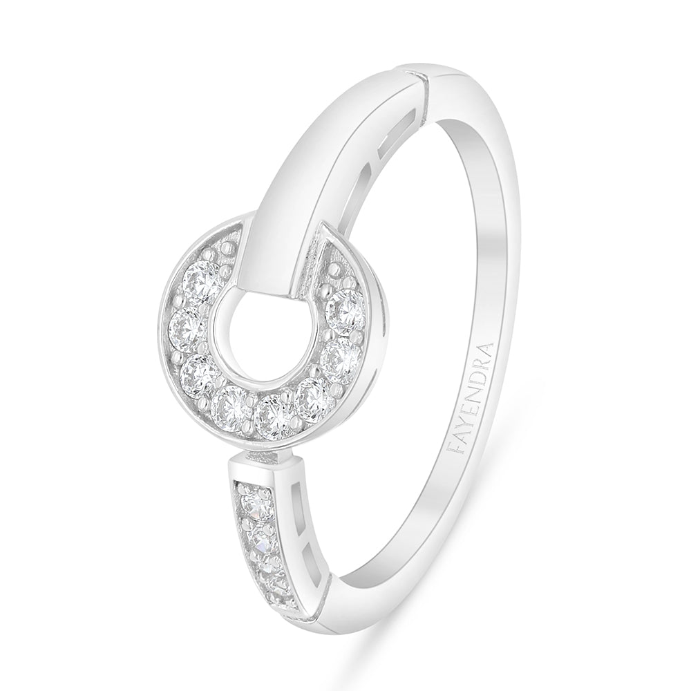 Sterling Silver 925 Ring Rhodium Plated Embedded With White Zircon