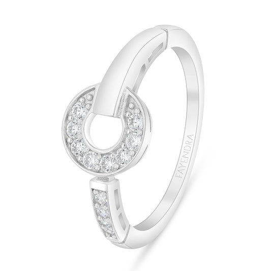 Sterling Silver 925 Ring Rhodium Plated Embedded With White Zircon