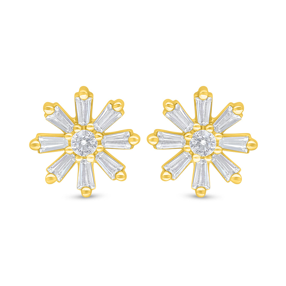 Sterling Silver 925 Earring Golden Plated Embedded With White Zircon
