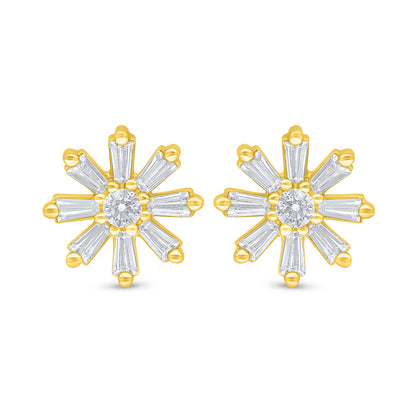 Sterling Silver 925 Earring Golden Plated Embedded With White Zircon