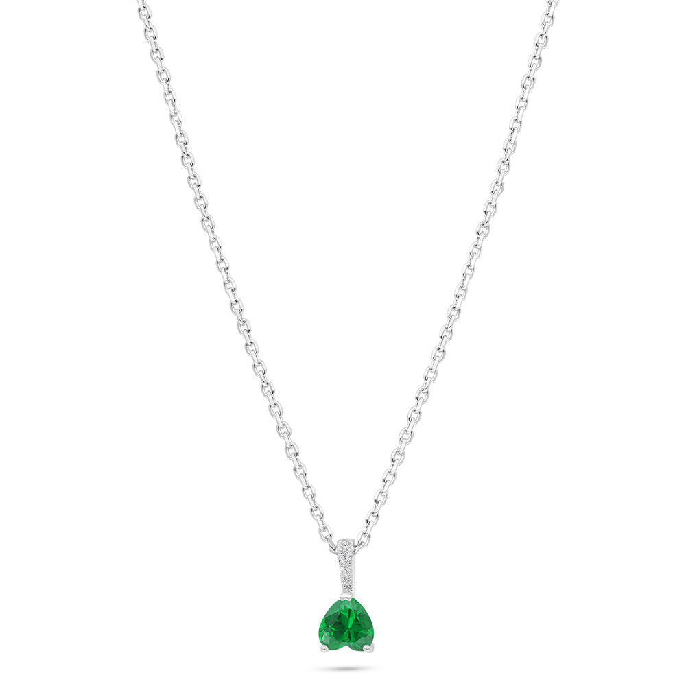 Sterling Silver 925 Necklace Rhodium Plated Embedded With Emerald Zircon And White Zircon