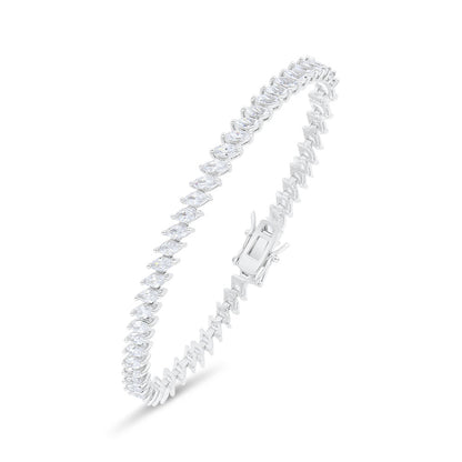 Sterling Silver 925 Bracelet Rhodium Plated Embedded With White Zircon