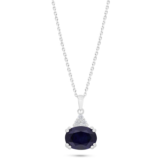 Sterling Silver 925 Necklace Rhodium Plated Embedded With Sapphire Corundum And White Zircon