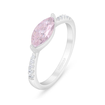 Sterling Silver 925 Ring Rhodium Plated Embedded With Pink Zircon And White Zircon