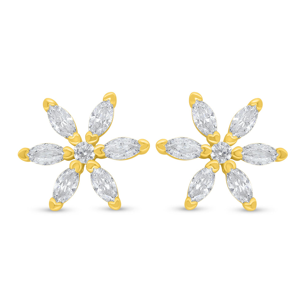 اقراط من الفضة الخالصة عيار 925 مطلي ذهبي مرصع فص ابيض