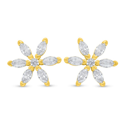 اقراط من الفضة الخالصة عيار 925 مطلي ذهبي مرصع فص ابيض