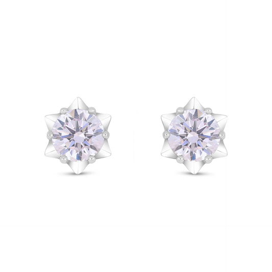 Sterling Silver 925 Earring Rhodium Plated Embedded With Pink Zircon