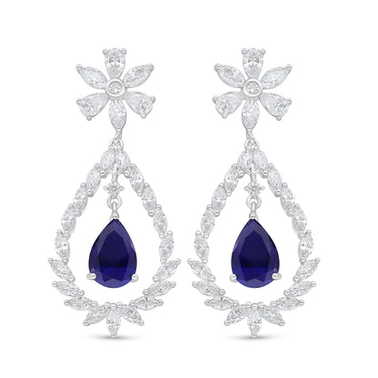 Sterling Silver 925 Earring Rhodium Plated Embedded With Sapphire Corundum And White Zircon
