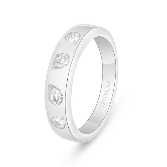 Sterling Silver 925 Ring Rhodium Plated Embedded With White Zircon