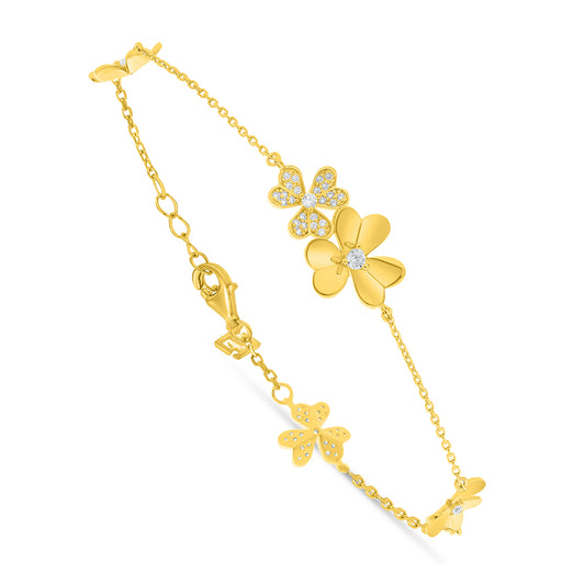 Sterling Silver 925 Bracelet Golden Plated Embedded With White Zircon