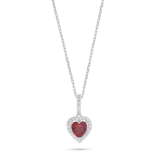 Sterling Silver 925 Necklace Rhodium Plated Embedded With Ruby Corundum And White Zircon