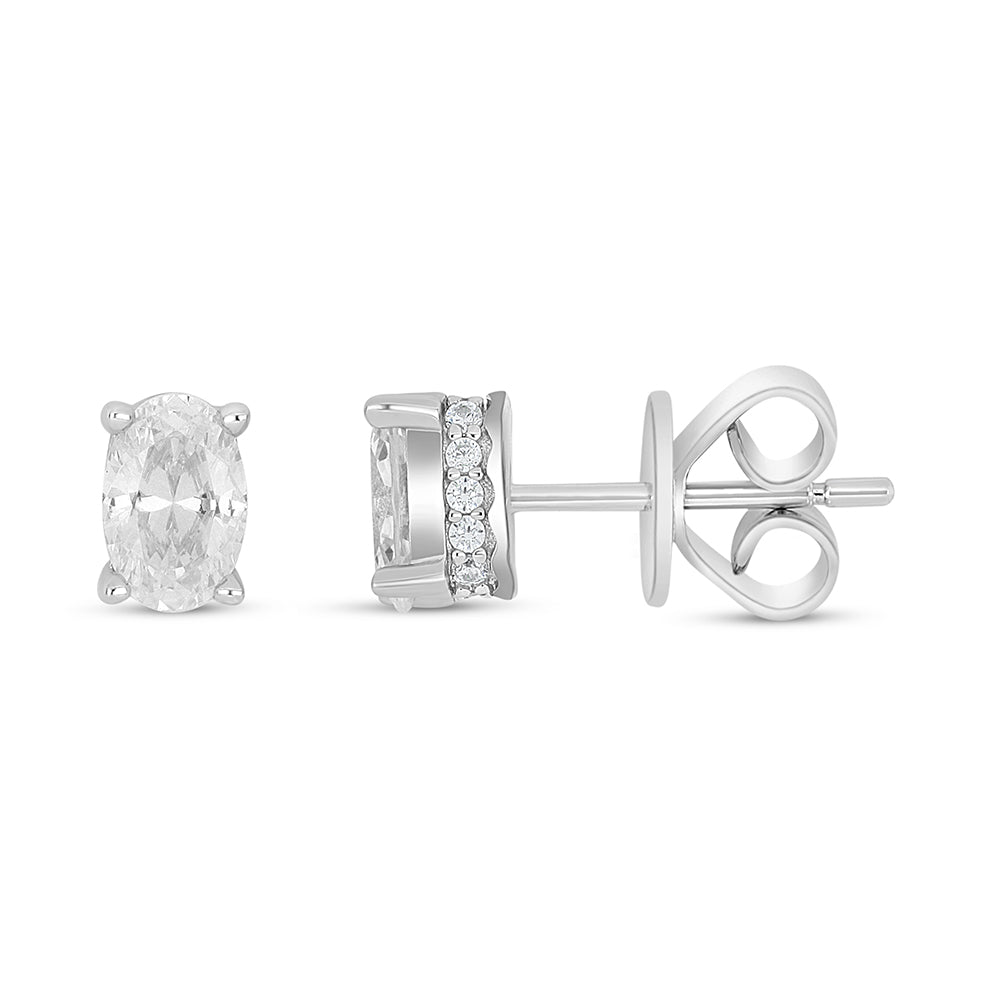 Sterling Silver 925 Earring Rhodium Plated Embedded With White Zircon