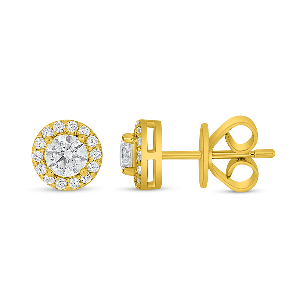 Sterling Silver 925 Earring Golden Plated Embedded With White Zircon