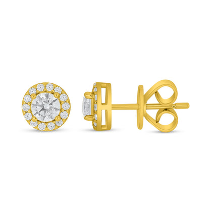 Sterling Silver 925 Earring Golden Plated Embedded With White Zircon