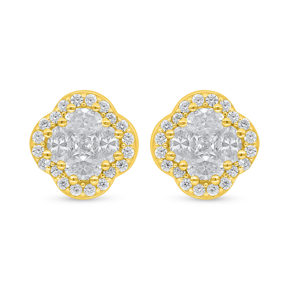 Sterling Silver 925 Earring Golden Plated Embedded With White Zircon